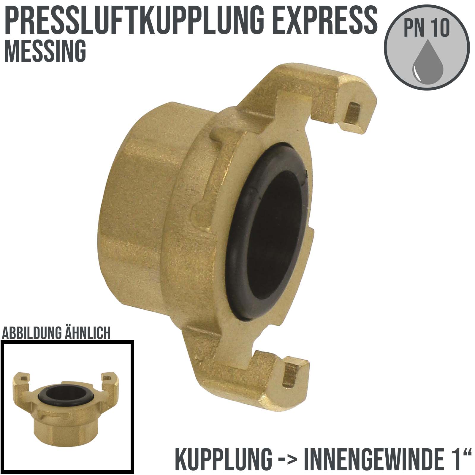 1" Pressluft Klauen Kupplung Express Messing Abstand 41 mm BSPP Innengewinde IG - PN 10 bar