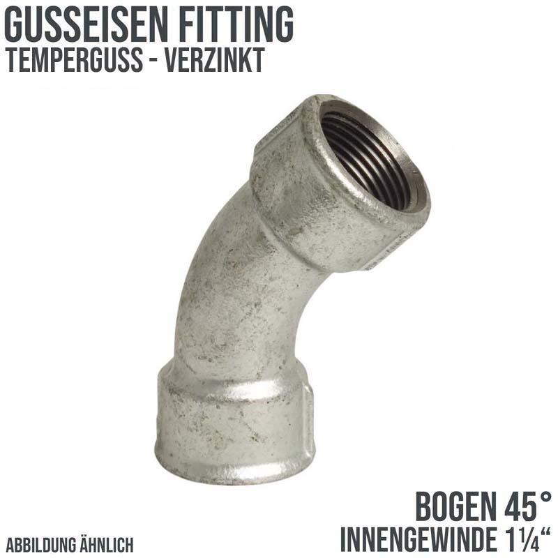 1 1/4" Gusseisen Temperguss Fitting Nr. 41 Bogen 45° Innengewinde IG DVGW PN 25 bar