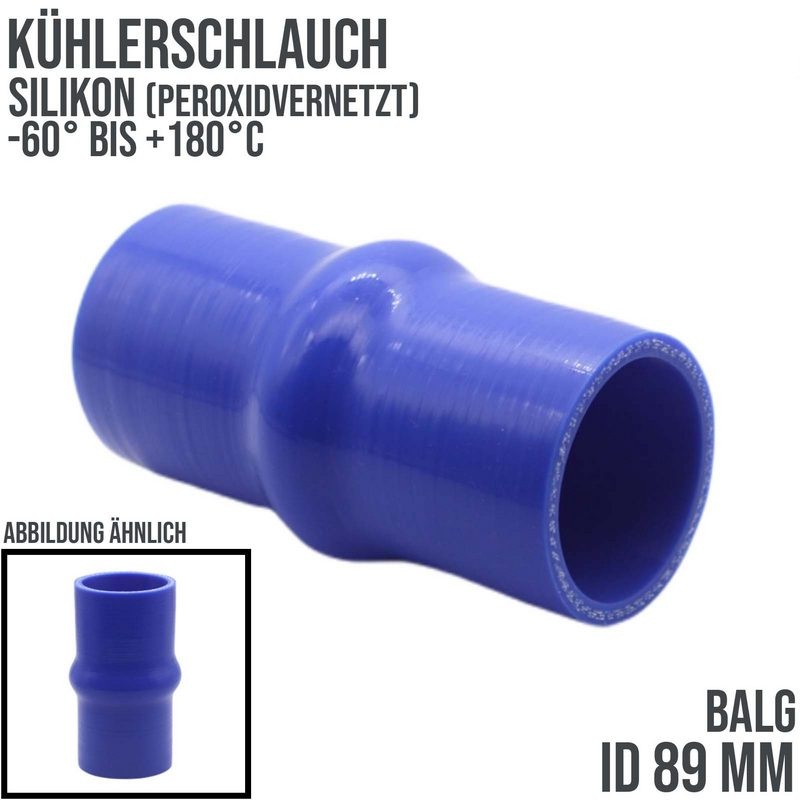 89 mm ID Kühlerschlauch Balg Wulst Verbinder Silikon LLK Ladeluft Kühlmittel Schlauch blau PN 2,5 bar - 200 mm