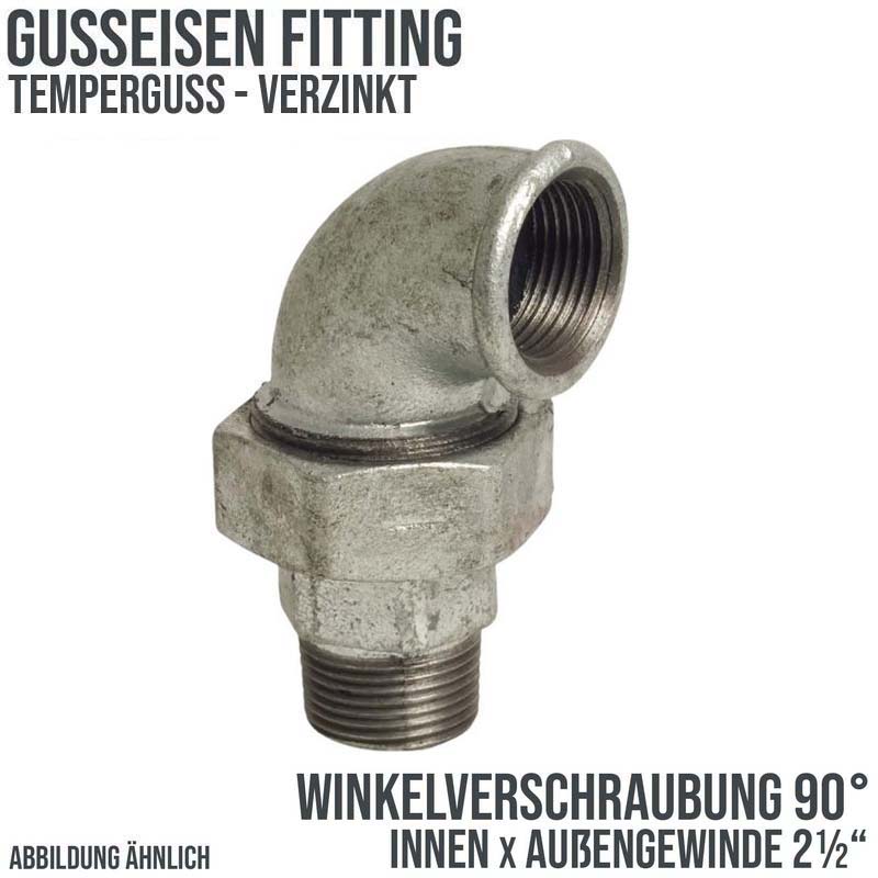 2 1/2" Gusseisen Temperguss Fitting Nr. 96 Winkelverschraubung 90° Innen x Außengewinde IG x AG DVGW PN 25 bar