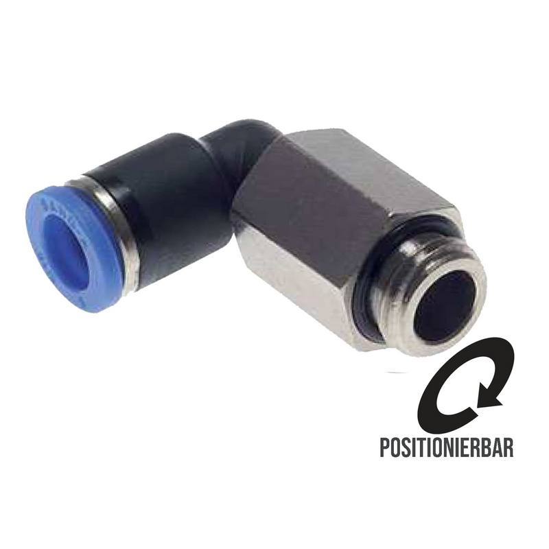 4 mm x 1/8" Pneumatik Steck Verbinder Winkel 90° lang IQS Außengewinde zylindrisch - PN 20 bar