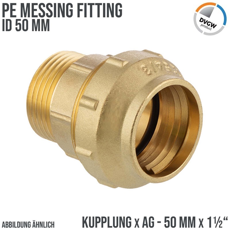 50 mm x 1 1/2" PE Fitting Klemm Verbinder Messing Verschraubung Muffe Kupplung x AG DVGW - PN 16 bar
