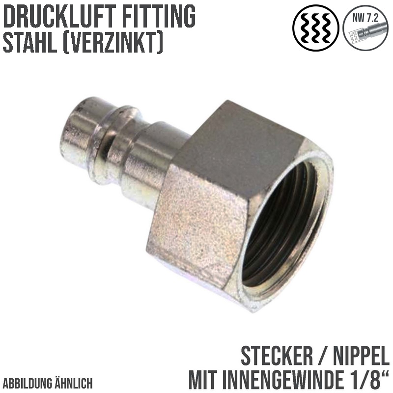 1/8" Druckluft Stecker Nippel Einsteck Anschluss Stahl verzinkt NW 7,2 mit Innengewinde IG - PN 35 bar