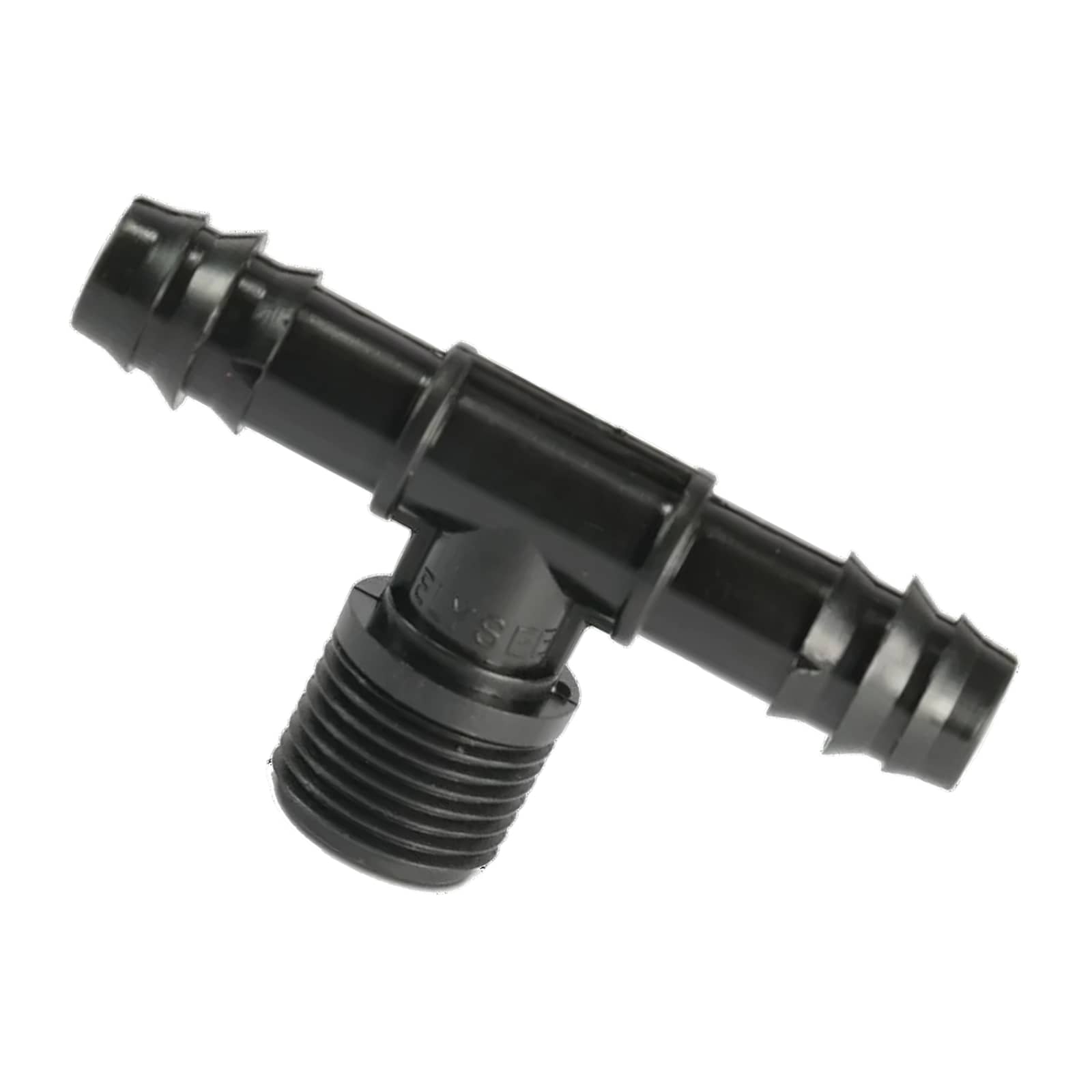 16 mm x 3/4" POM T-Stück 90° Schlauch Verbinder Stutzen Tülle Außen Gewinde AG Tropf Fitting schwarz PN 4 bar