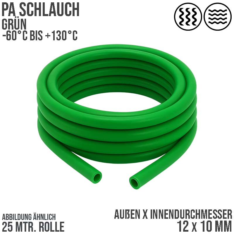 12 x 10 mm Polyamid PA Pneumatik Schlauch grün - PN 12 bar - 25 m