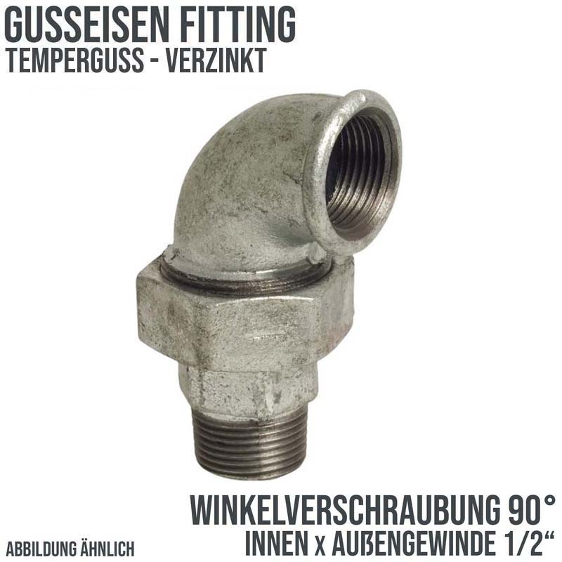1/2" Gusseisen Temperguss Fitting Nr. 96 Winkelverschraubung 90° Innen x Außengewinde IG x AG DVGW PN 25 bar