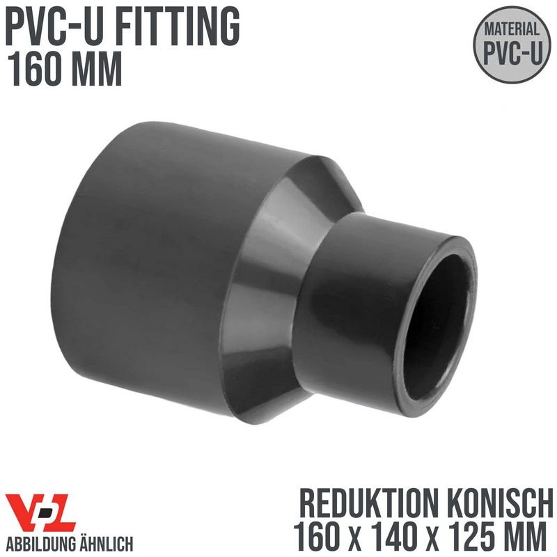 160 x 140 x 125 mm VDL PVC Klebe Fitting Reduktion konisch Muffe Verbinder - PN 16 bar