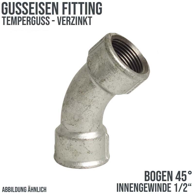1/2" Gusseisen Temperguss Fitting Nr. 41 Bogen 45° Innengewinde IG DVGW PN 25 bar