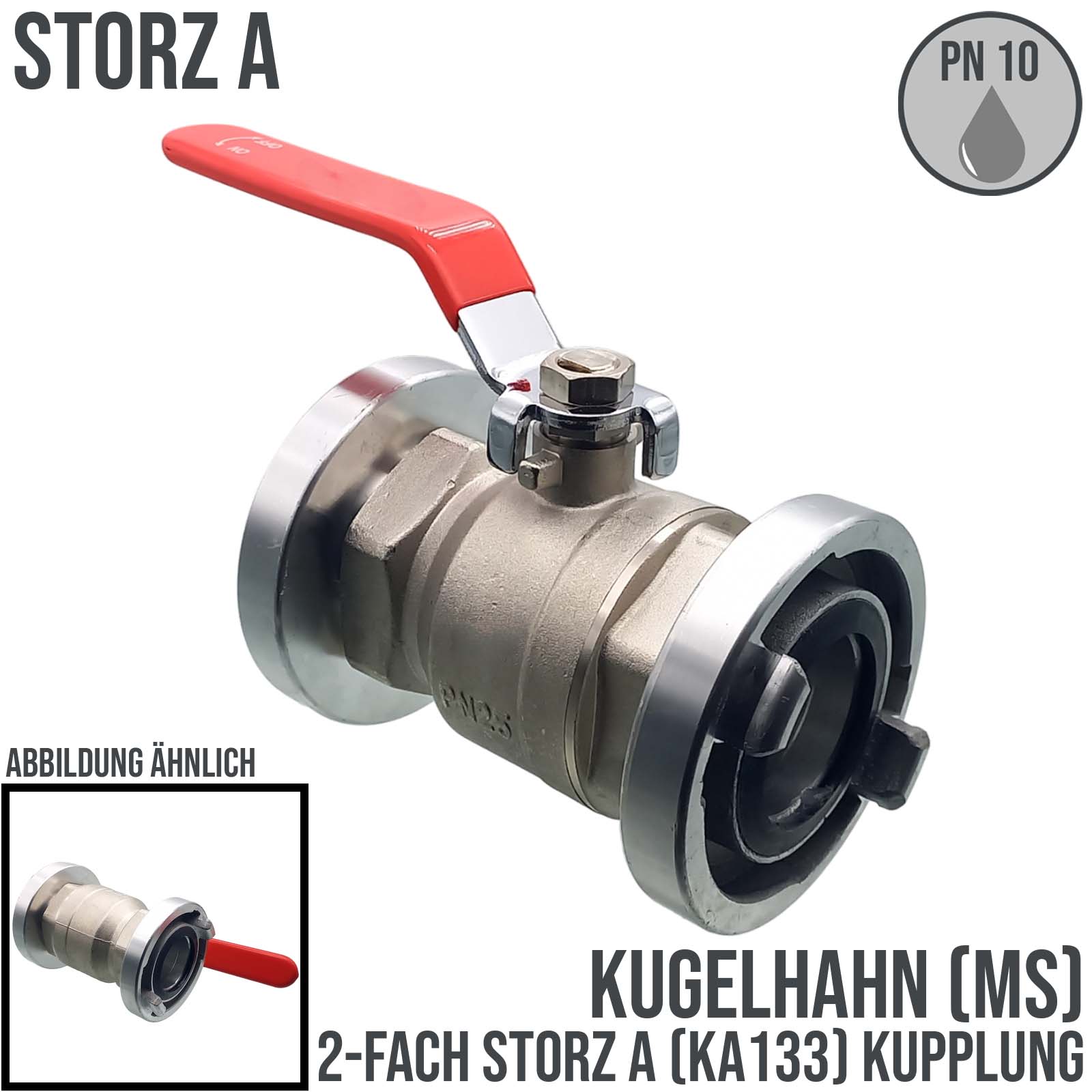 STORZ A DN 110 KA 133 Messing Kugelhahn 2-fach Kupplung (PN10)