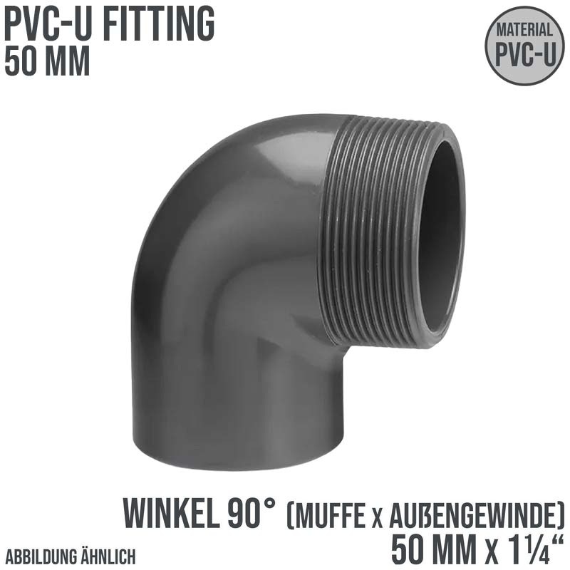 50 mm PVC Klebe Fitting Winkel 90° Außengewinde AG 50 mm x 1 1/4" Muffe Verbinder - PN 10 bar