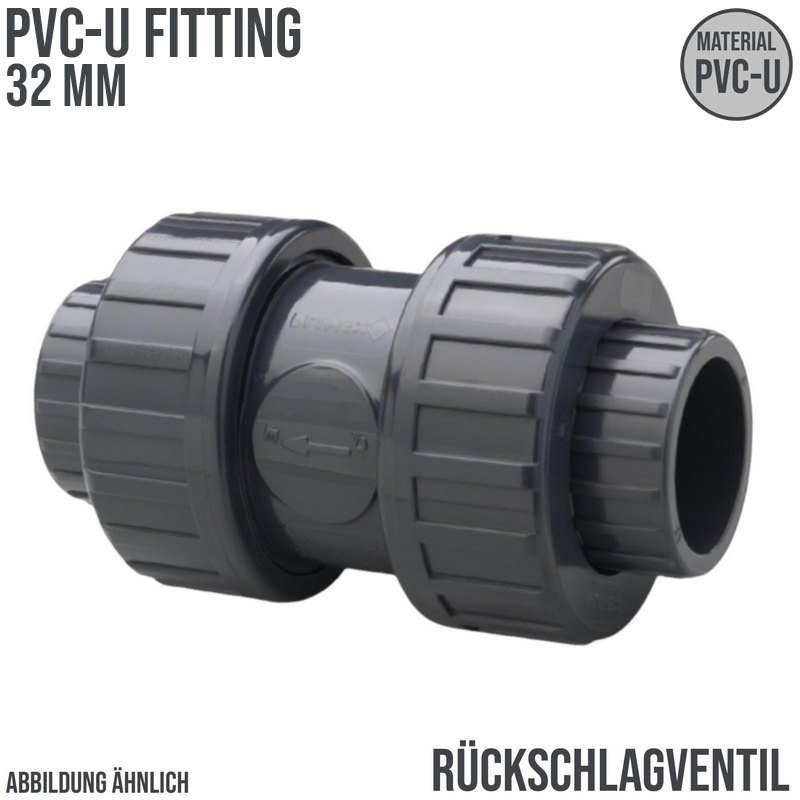 32 mm PVC Rückschlag Ventil federbelastet Klebe Muffe grau - PN 16 bar