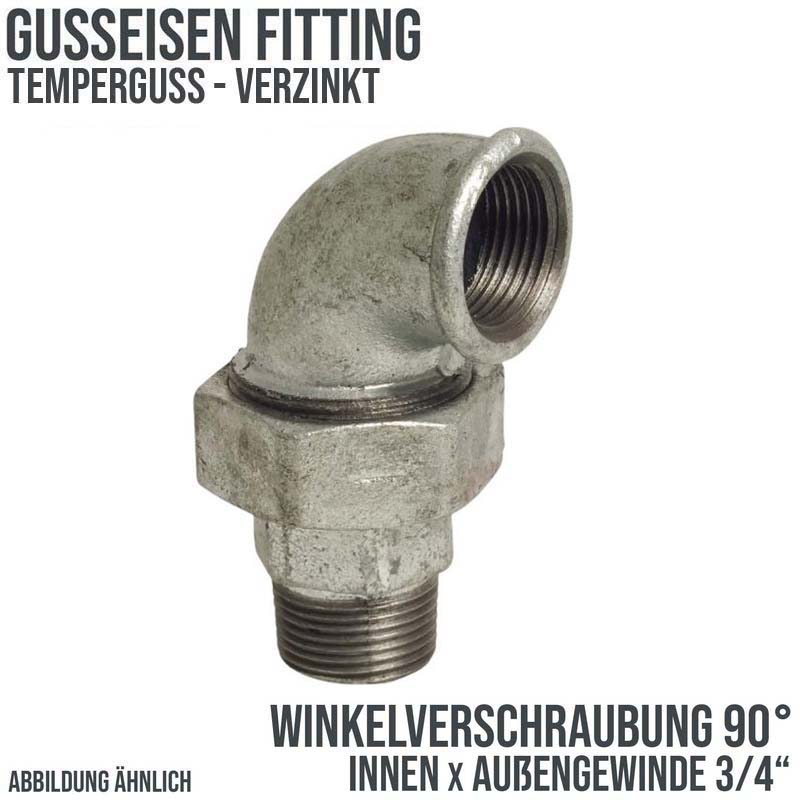 3/4" Gusseisen Temperguss Fitting Nr. 96 Winkelverschraubung 90° Innen x Außengewinde IG x AG DVGW PN 25 bar