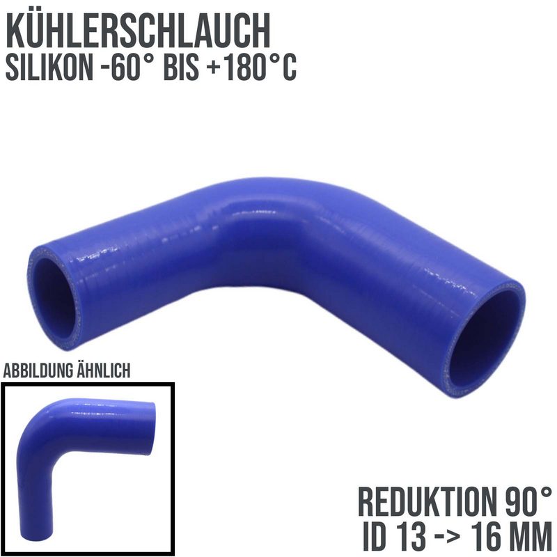 13 -> 16 mm ID Kühlerschlauch Reduktion 90° Verbinder Silikon LLK Ladeluft Kühlmittel Schlauch blau - 150mm