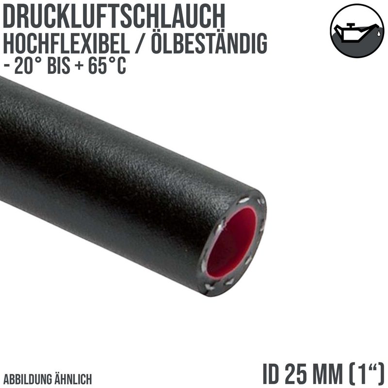 25 x 33,5 mm PVC Spezial Druck Kompressor Luft Schlauch ölbeständig hochflexibel SOFT schwarz - PN 16 bar