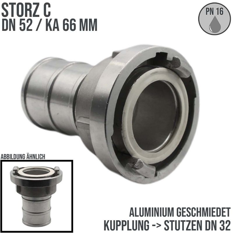 STORZ C DN 52 KA 66 Saug Druck Kupplung -> Stutzen Tülle 32 mm Bau Feuerwehr Schlauch Aluminium - PN 16 bar