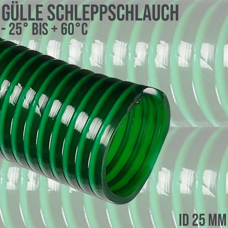 25 mm 1" Zoll Schlepp Gülle Saug Ansaug Spiral Förder Pumpen PVC Schlauch grün PN 7 bar