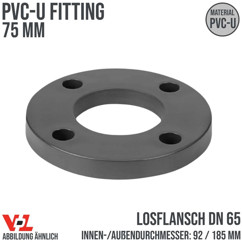 75 mm VDL PVC Klebe Fitting Los Flansch DN 65 - ID 92 mm / AD 185 mm - PN 10 bar