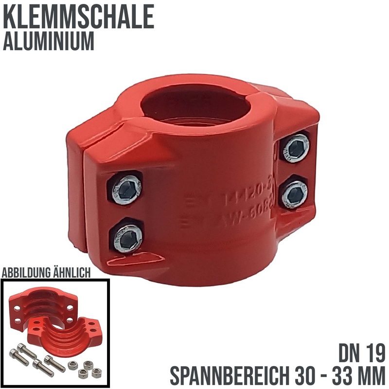 DN 19 Klemmschale Aluminium rot Spannbereich 30 - 33 mm für Schlauch ID x AD 19 x 31 mm - PN 25 bar