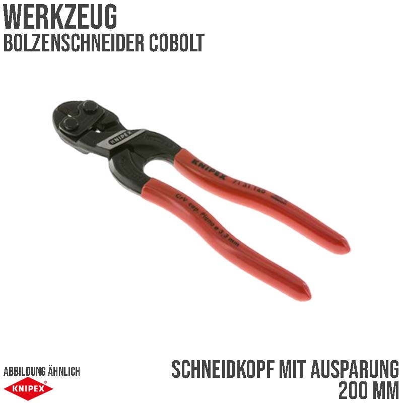 200 mm CoBolt Bolzen Schneider Zange Schneidkopf mit Aussparung schwarz atramentiert Knipex