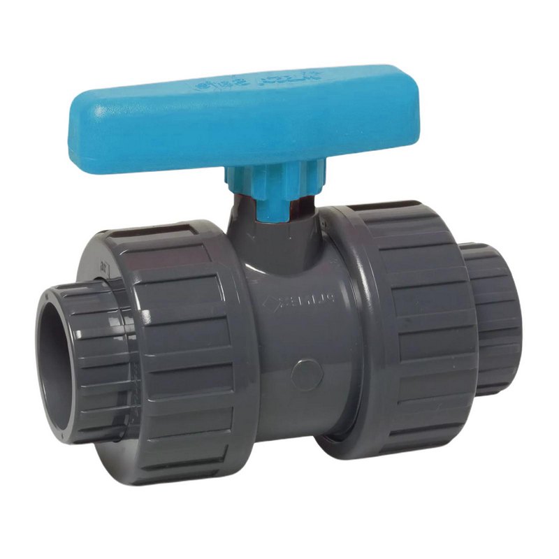 40 mm PVC Kugel Absperr Hahn Ventil beidseitige Klebemuffe Fitting PN 16 bar - blauer Griff