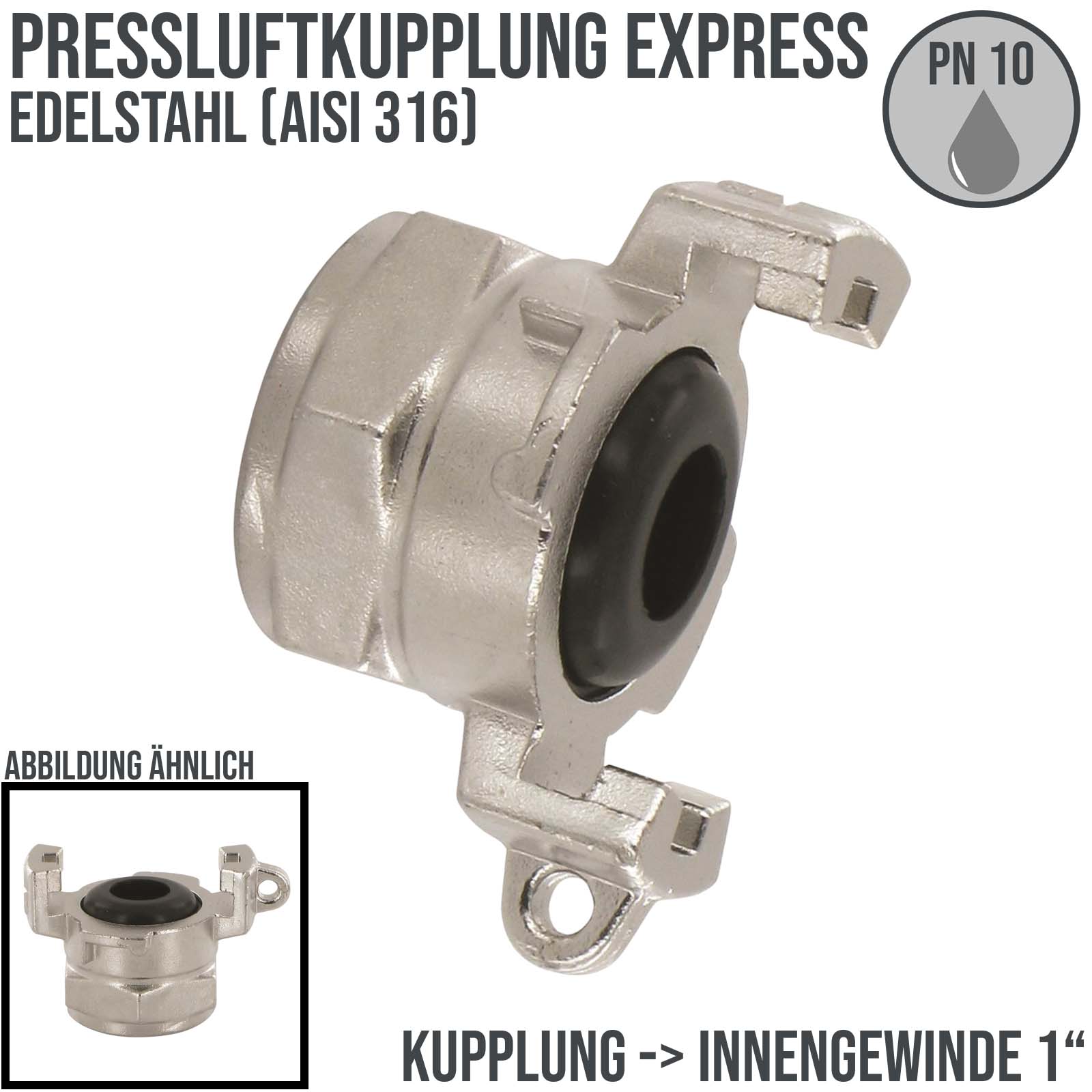 1" Pressluft Klauen Kupplung Express Edelstahl AISI 316 Abstand 41 mm BSPP Innengewinde IG - PN 10 bar
