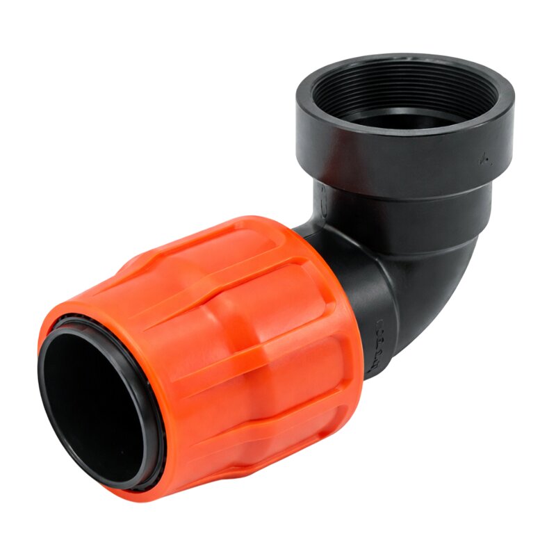 102 mm x 4" PE PP Fitting Layflat Klemm Verbinder Winkel 90° x Innengewinde IG Flach Schlauch - PN 6 bar