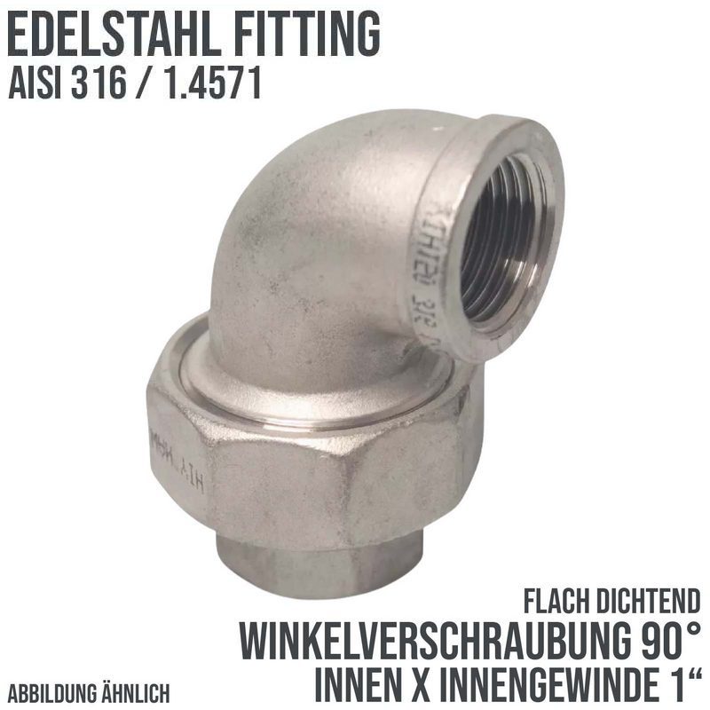 1" Edelstahl Fitting V4A AISI 316 Winkelverschraubung 90° Innen x Innengewinde IG flach dichtend - PN 16 bar