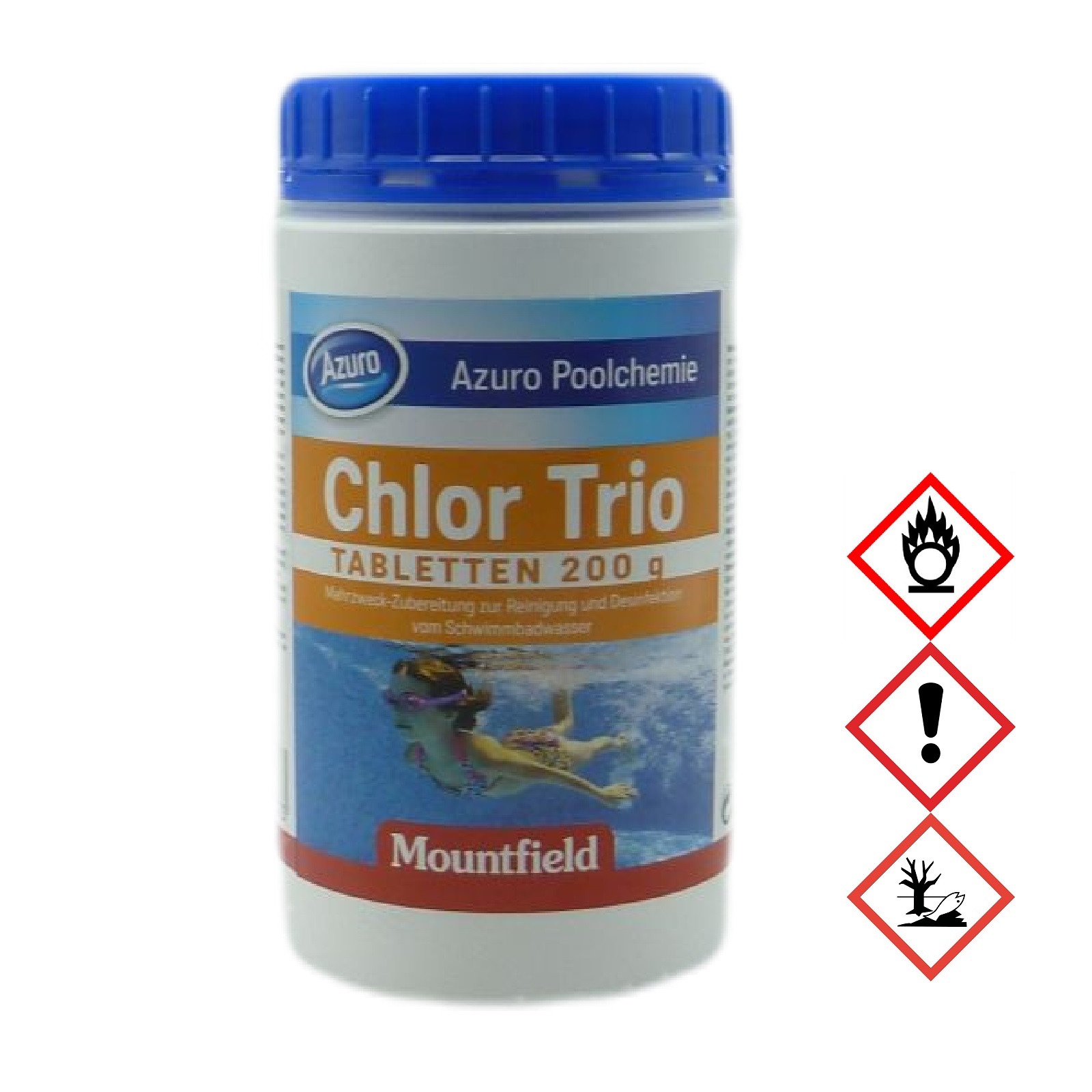 Azuro Pool Chlor Tabletten Tabs Desinfektion Trio Multifunktion (200g) - 1kg