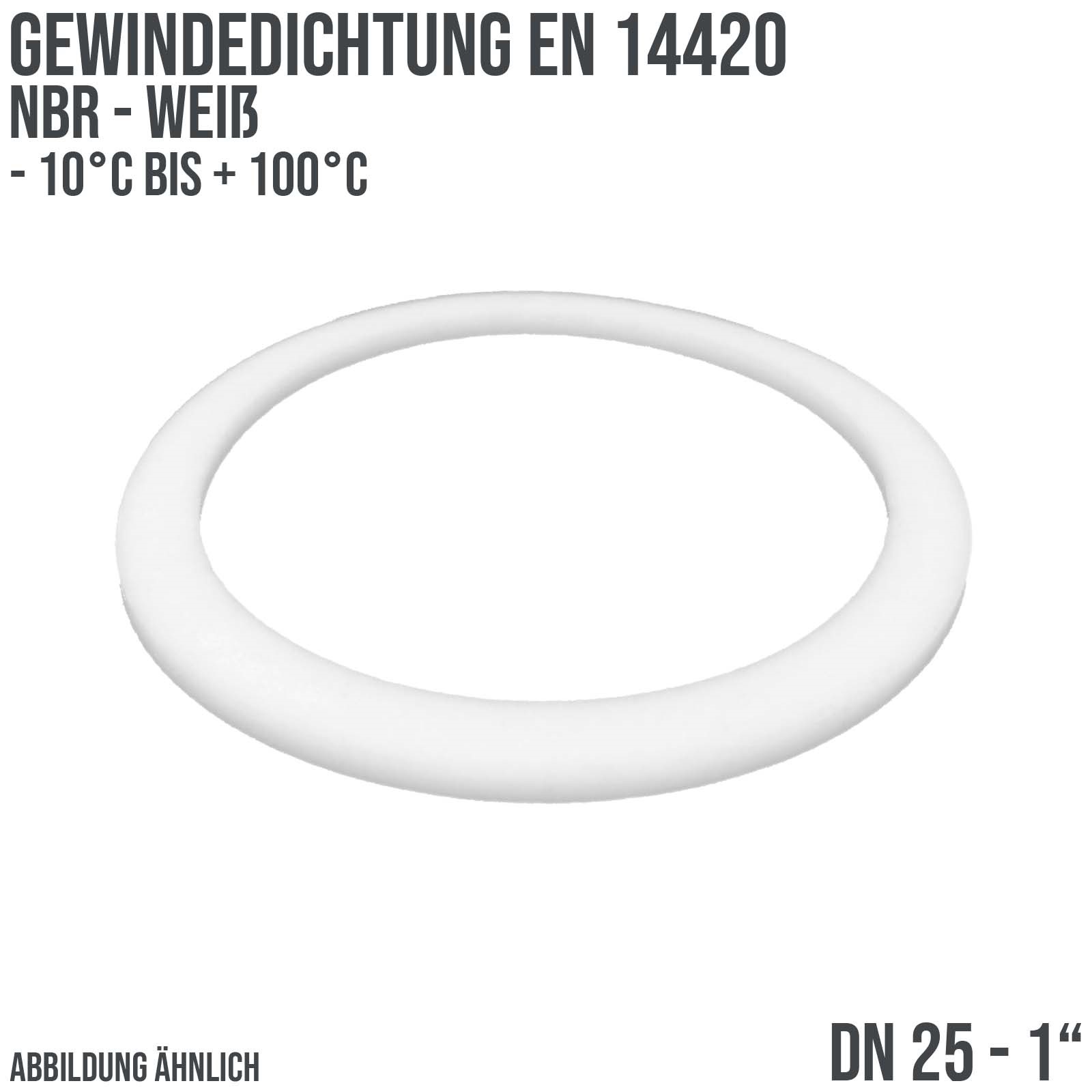1" Zoll Gewindedichtung EN 14420 NBR weiß DN 25
