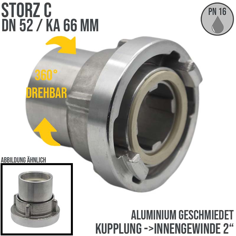 STORZ C DN 52 KA 66 Kupplung dehbares Innengewinde IG 2" Saug Bau Feuerwehr Schlauch Aluminium - PN 16 bar