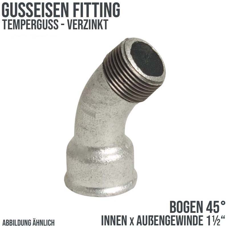 1 1/2" Gusseisen Temperguss Fitting Nr. 40 Bogen 45° Innen x Außengewinde IG x AGDVGW PN 25 bar