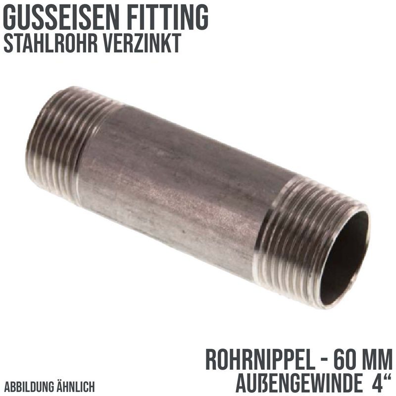 4" Rohrnippel Nr. 23 Stahl verzinkt 60 mm Außen x Außengewinde AG Fittings - PN 16 bar