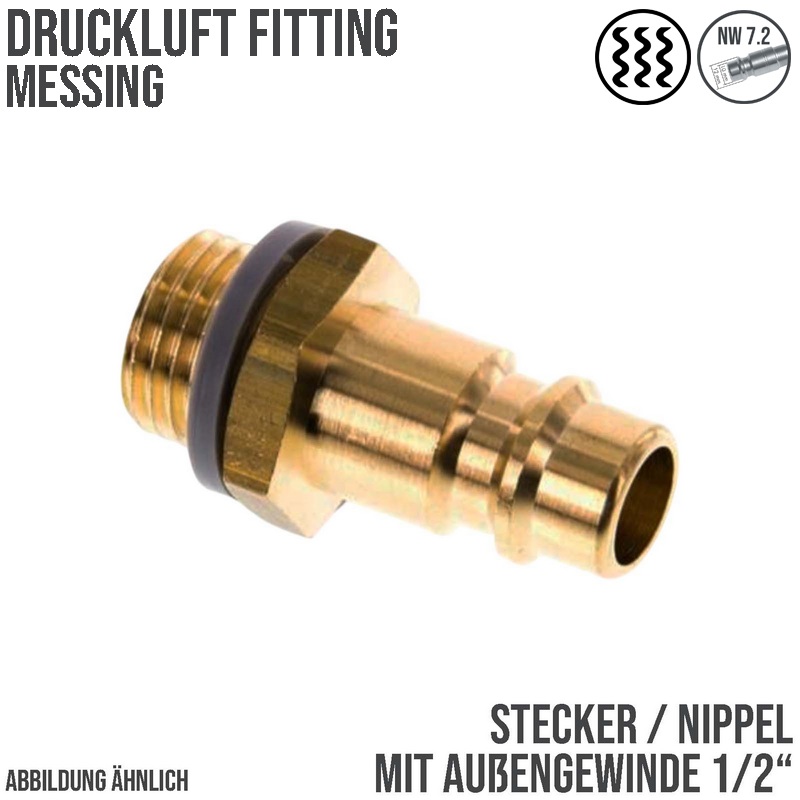1/2" Druckluft Stecker Nippel Einsteck Anschluss Messing NW 7,2 mit Innengewinde AG - PN 35 bar