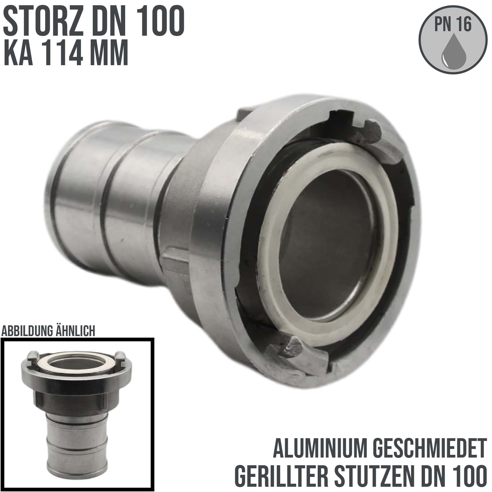 STORZ DN 100 KA 115 Saug Druck Kupplung -> Stutzen Tülle 100 mm Bau Feuerwehr Schlauch Aluminium - PN 16 bar