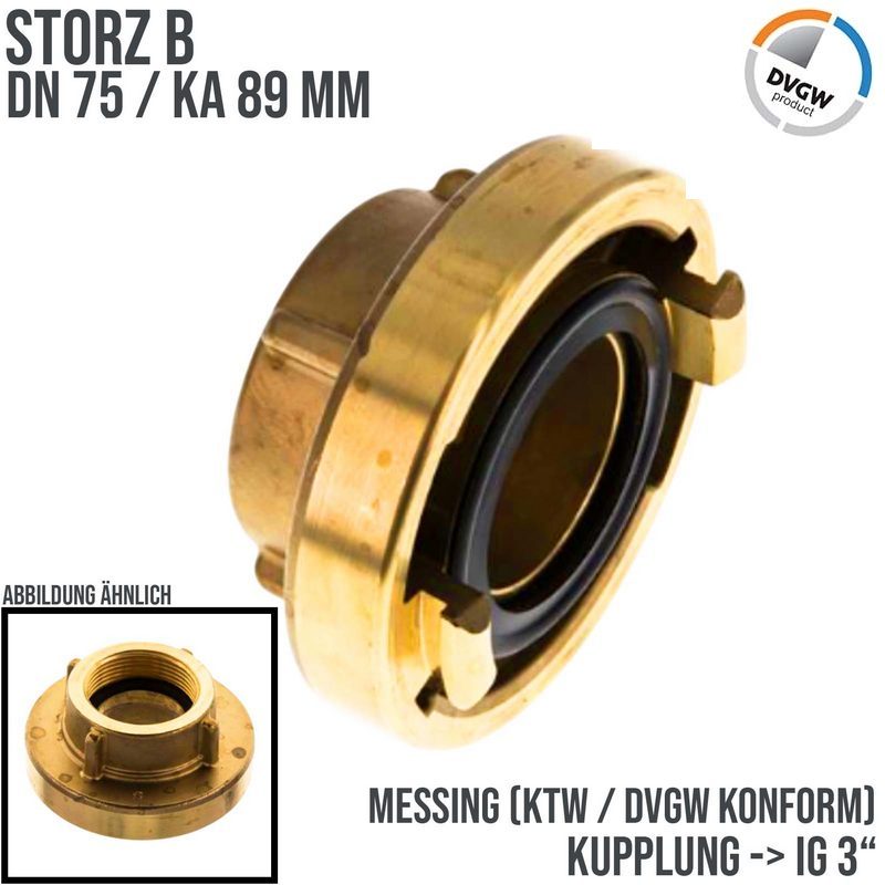 STORZ B DN 75 KA 89 Messing Kupplung Innengewinde IG 3" Saug Bau Feuerwehr Schlauch KTW NBR - PN 16 bar