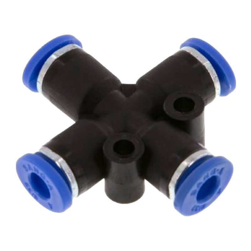 8 mm Pneumatik Steck Verbinder IQS Kreuz blau/schwarz PA PU Schlauch - PN 20 bar
