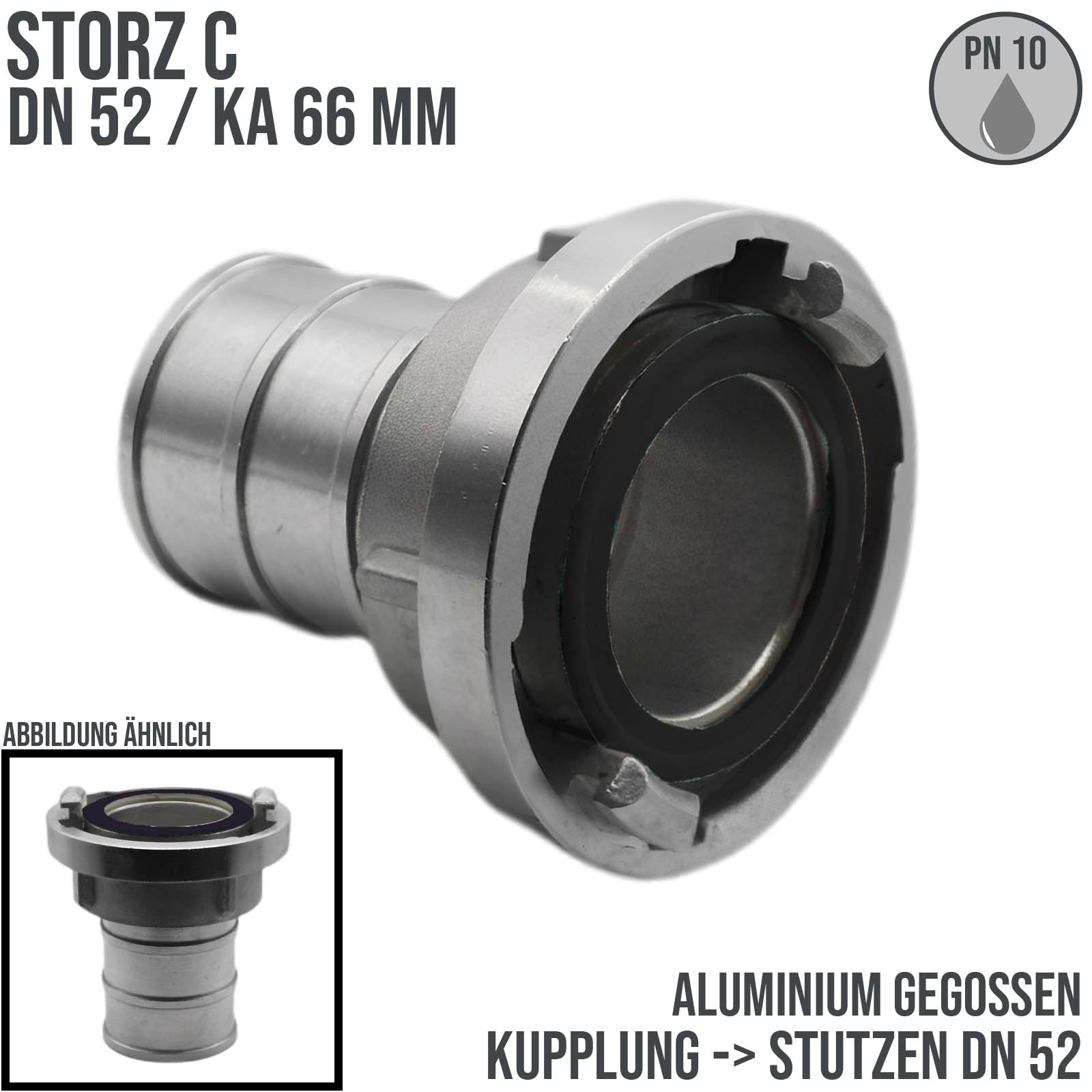 STORZ C DN 52 KA 66 Saug Druck Kupplung -> Stutzen Tülle 52 mm Bau Feuerwehr Schlauch Aluminium - PN 10 bar
