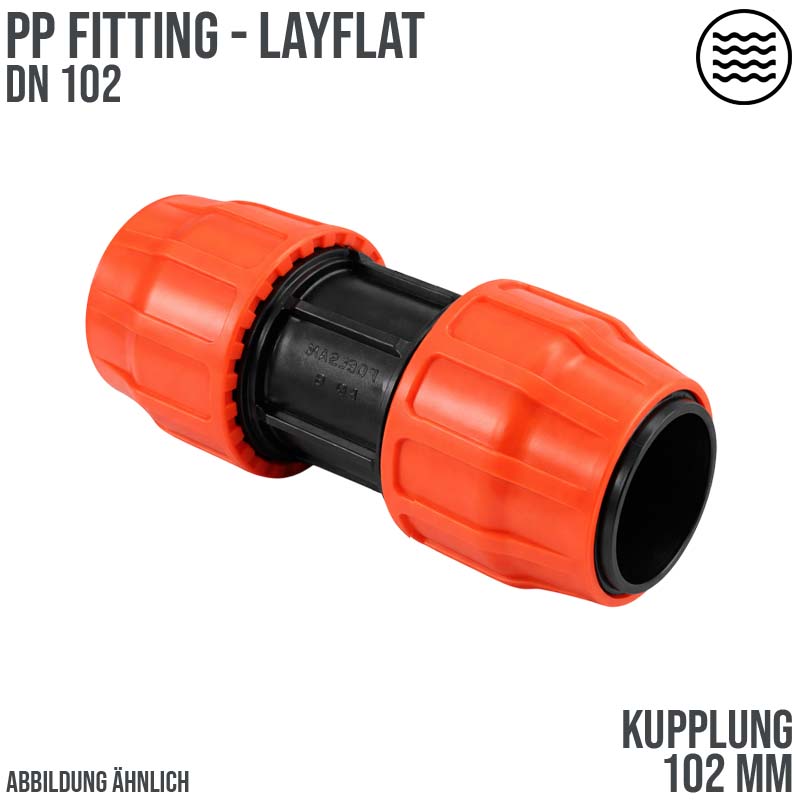 102 mm PE PP Fitting Layflat Klemm Verbinder Kupplung Flach Schlauch - PN 6 bar