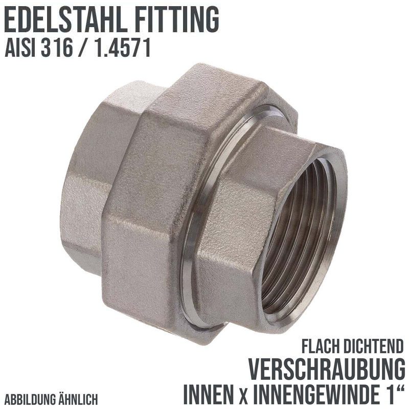 1" Edelstahl Fitting V4A AISI 316 Verschraubung Innengewinde IG flach dichtend - PN 16 bar