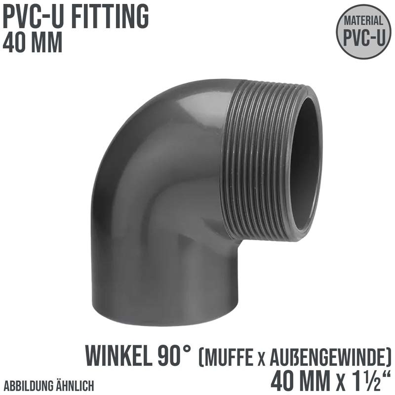 40 mm PVC Klebe Fitting Winkel 90° Außengewinde AG 40 mm x 1 1/2" Muffe Verbinder - PN 10 bar