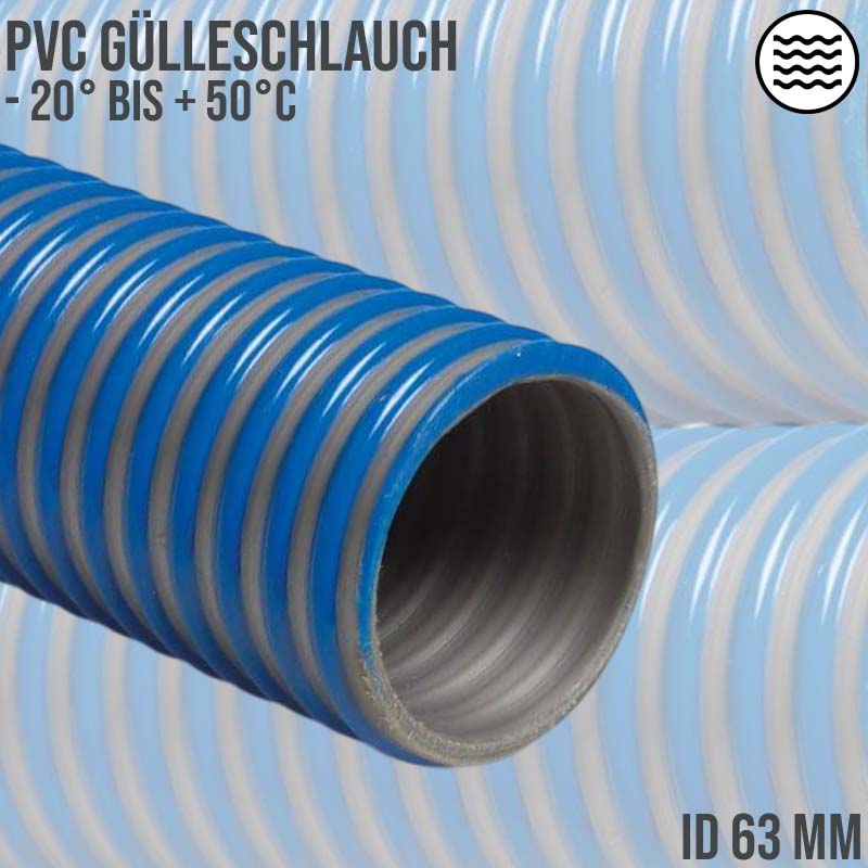 63 mm PVC Saug Ansaug Spiral Förder Pumpen Gülle Schlamm Wasser Schlauch AGRIFLEX blau/grün