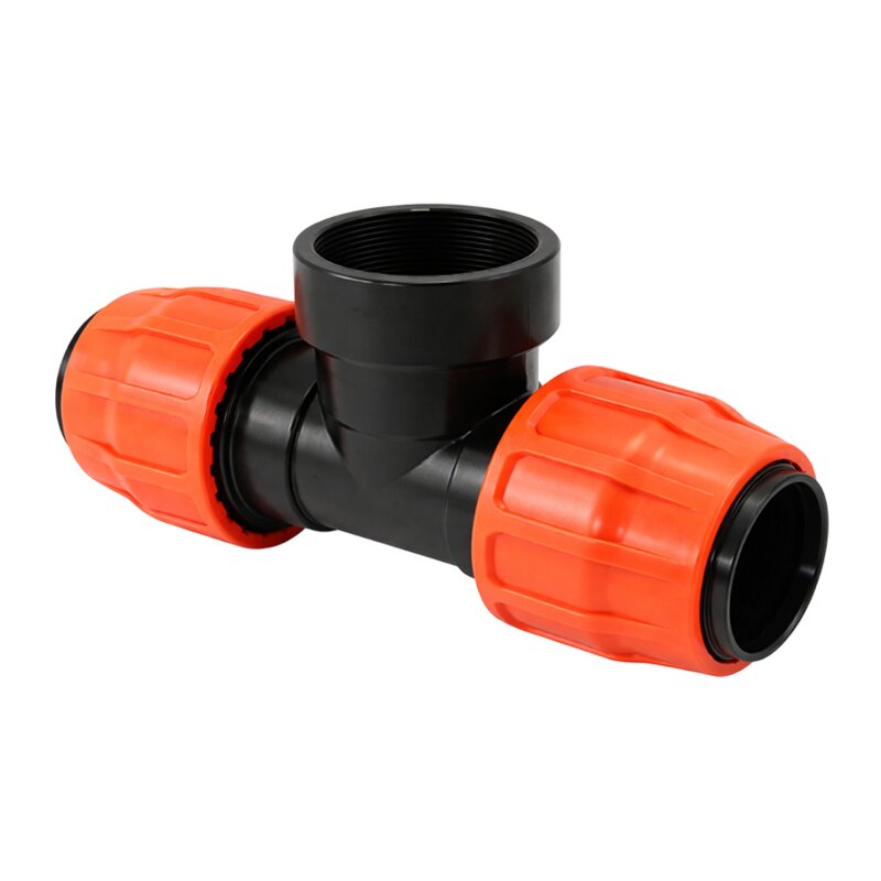 102 mm x 4" PE PP Fitting Layflat Klemm Verbinder T-Stück 90° x Innengewinde IG Flach Schlauch - PN 6 bar