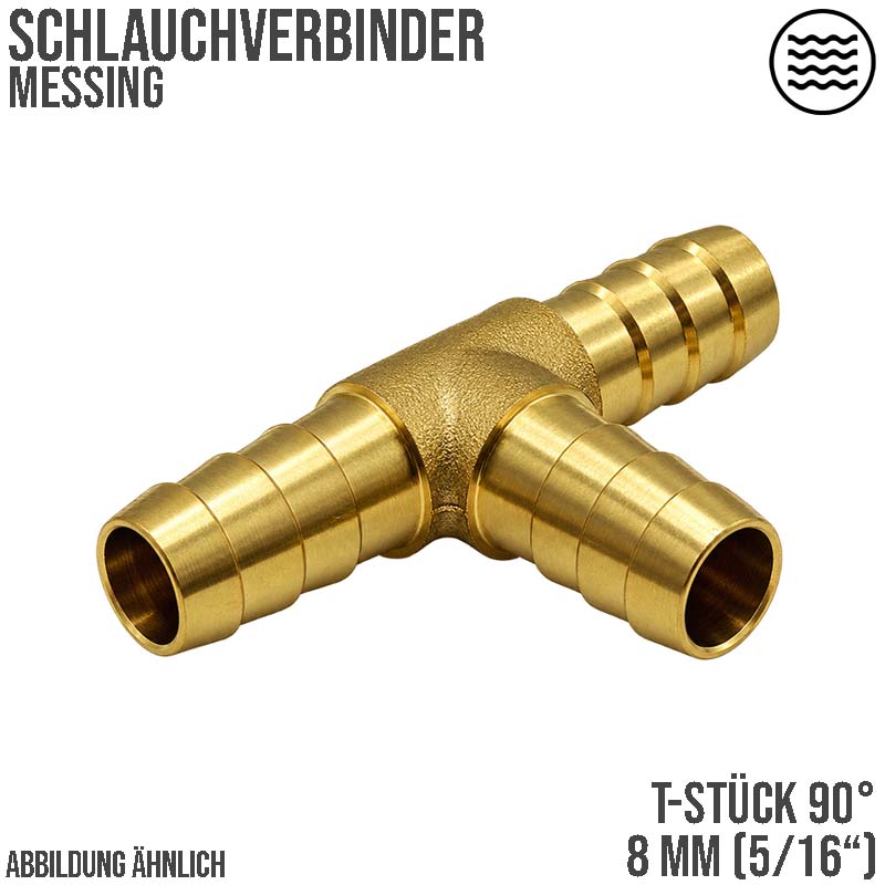 8 mm - 5/16" Zoll T-Stück Schlauch Verbinder Verteiler Tülle Kupplung Reparatur Messing PN 10 bar