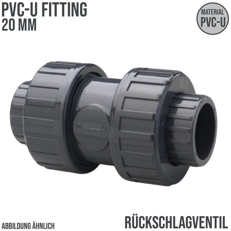 20 mm PVC Rückschlag Ventil federbelastet Klebe Muffe grau - PN 16 bar