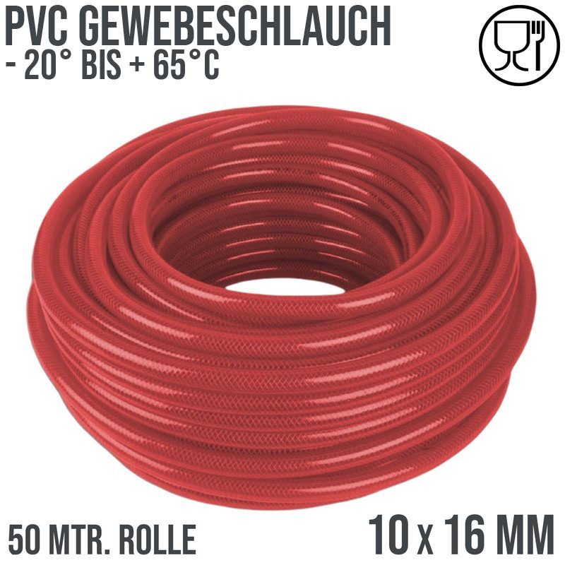 10 x 16 mm Gewebe Druckluft Universal Wasser Luft Kompressor Schlauch rot PN 21 bar - 50 m