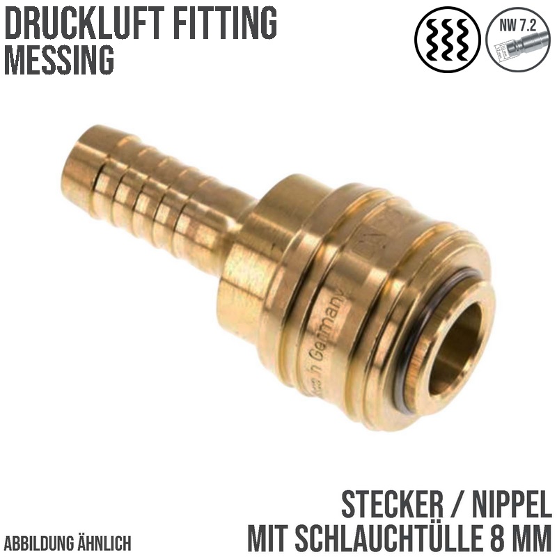8 mm Druckluft Kupplung Dose Schnell Schlauch Tülle Messing NW 7,2 LW - PN 35 bar