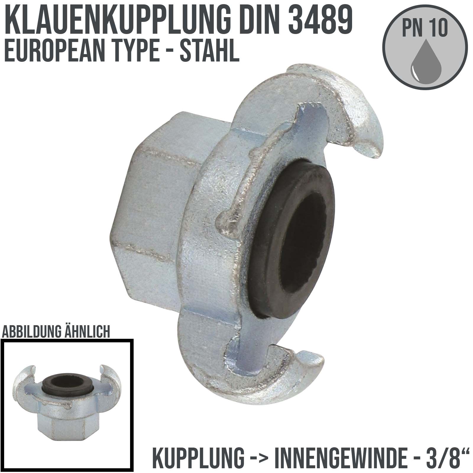 3/8" Klauen Kupplung Stahl European Type Abstand 42 mm Innengewinde IG - PN 10 bar