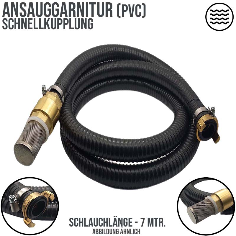 32 mm 1 1/4" Zoll Ansaug Saug Schlauch Pumpen Garnitur Schnellanschluss schwarz - 7 m