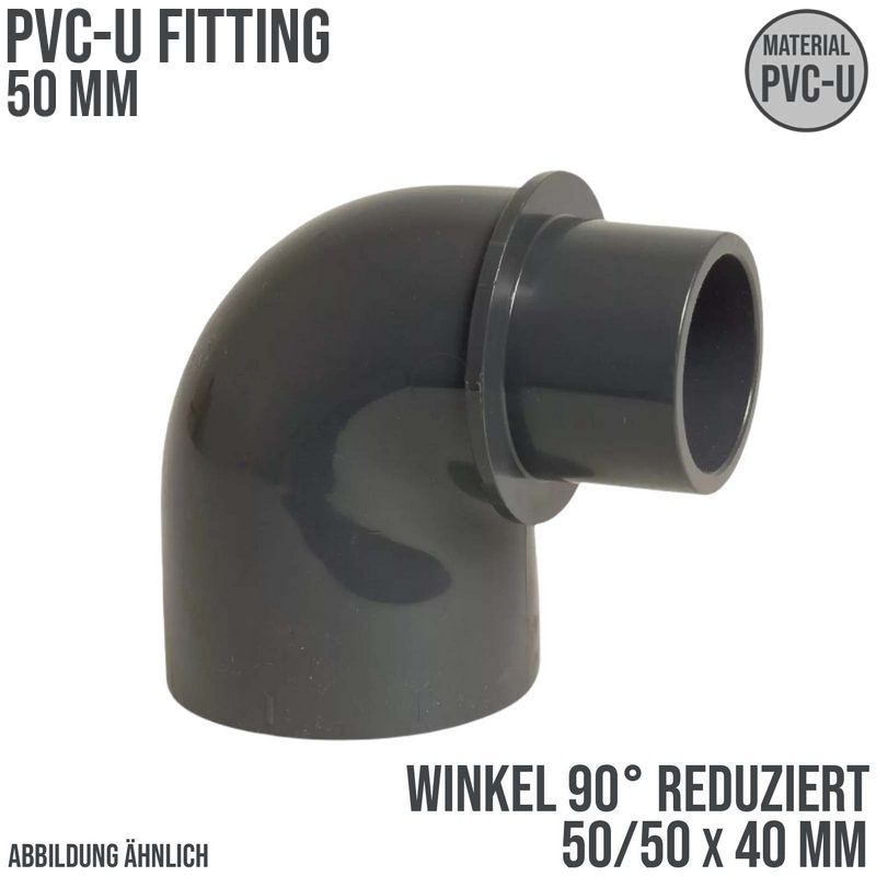 50 mm PVC Klebe Fitting Winkel 90° reduziert 50 x 50/40 mm Muffe Verbinder - PN 10 bar