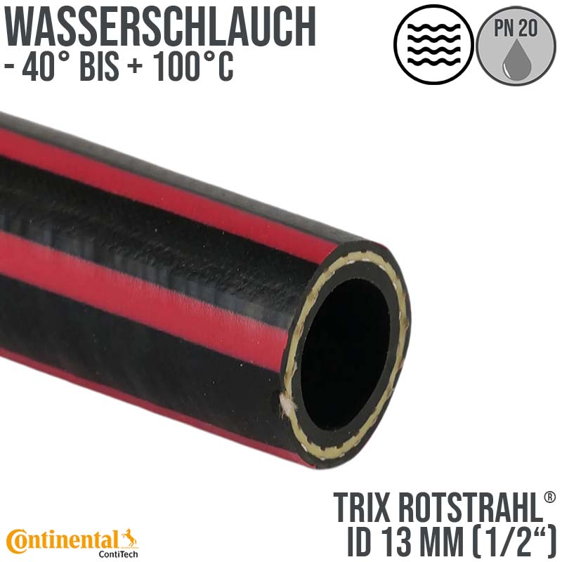 13 mm 1/2" Zoll Hochleistungs Gummi Wasser Schlauch EPDM - CONTI TRIX ROTSTRAHL® PN 20 bar